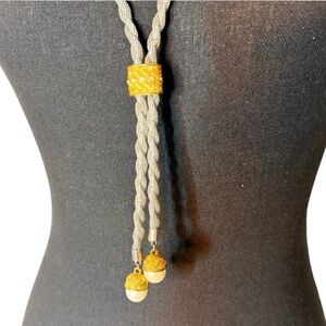 VINTAGE Stamped A Silver Tone Twist Rope Tie Necklace Rhinestone Faux Pearls